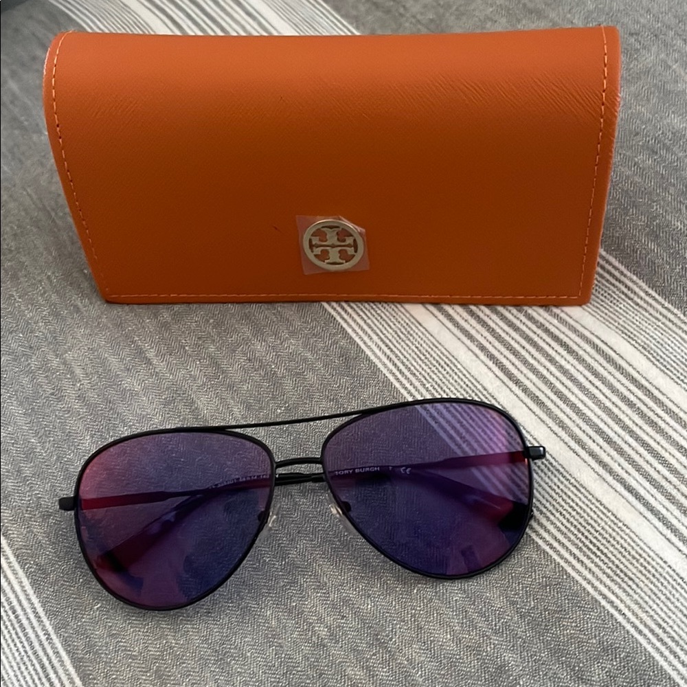 Tory Burch Purple Aviator Sunglasses with Orange Case